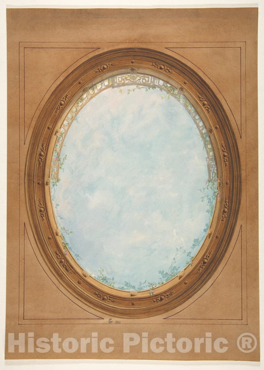 Art Print : Jules-Edmond-Charles Lachaise - Design for a Ceiling with Trompe L'Oeil Balustrade and Sky 1 : Vintage Wall Art