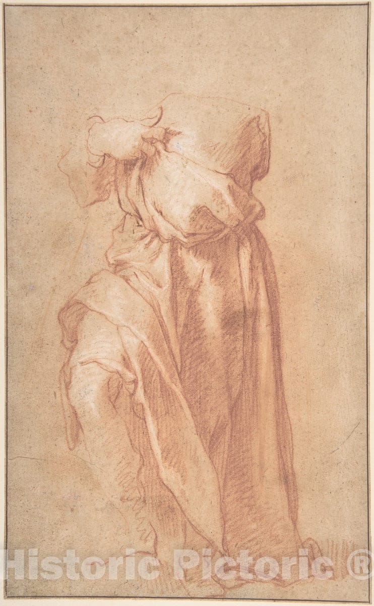 Art Print : Study of a Headless Draped Figure with Arms Crossed; verso: Figure of a Man in a Voluminous robe, Seen from Behind - Artist: Bloemaert - 17th century : Vintage Wall Art