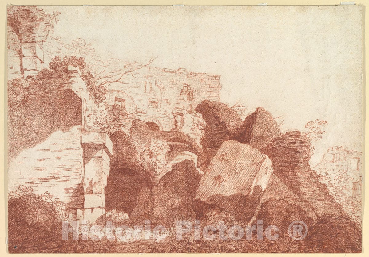 Art Print : Joseph Benoît Suvée - Ruins of The Colosseum : Vintage Wall Art