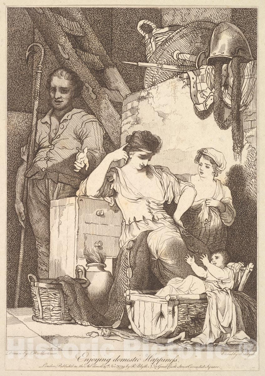 Art Print : Etched and published by Robert Blyth - Enjoying Domestic Happiness : Vintage Wall Art