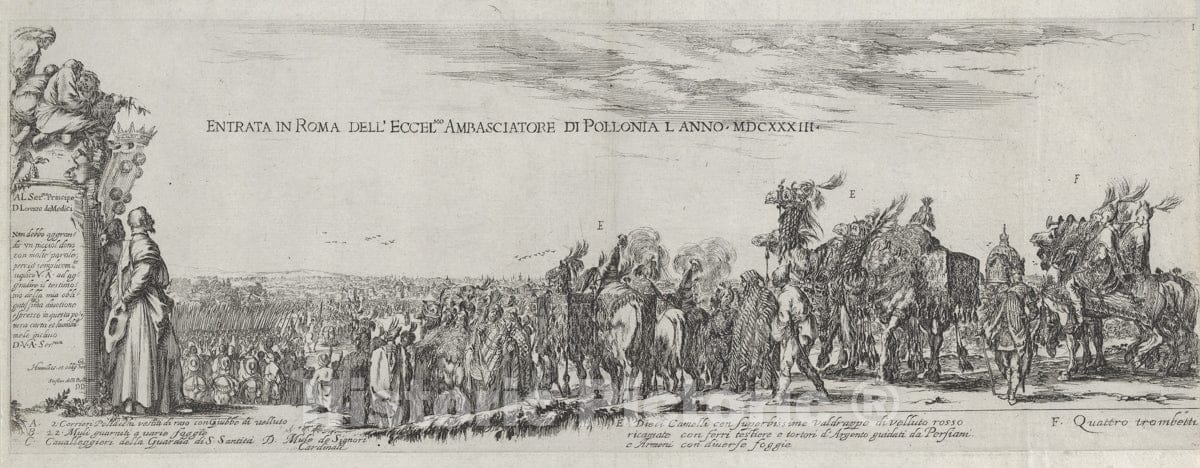 Art Print : Stefano Della Bella - Entry of The Polish Ambassador into Rome : Vintage Wall Art