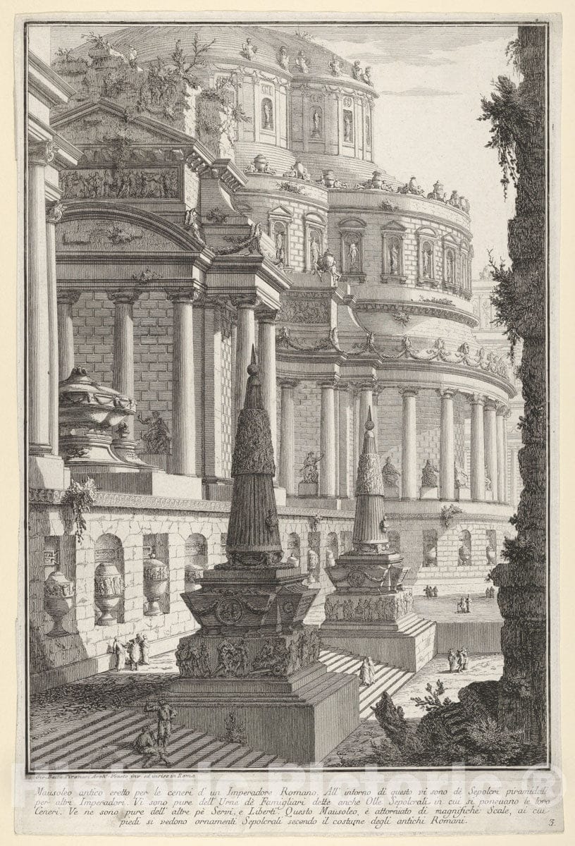 Art Print : Plate 3: 'Ancient Mausoleum erected for The Ashes of a Roman Emperor' - Artist: Giovanni Battista Piranesi - Created: 1743 : Vintage Wall Art