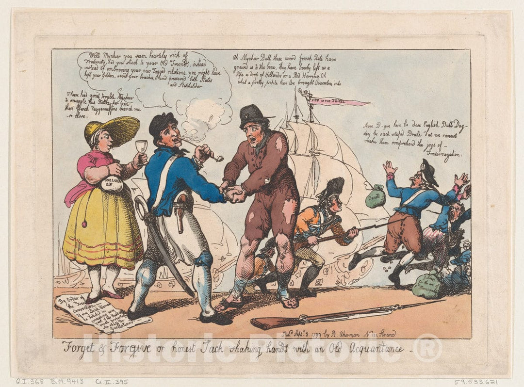 Art Print : Thomas Rowlandson - Forget & Forgive, or Honest Jack Shaking Hands with and Old Acquaintance : Vintage Wall Art