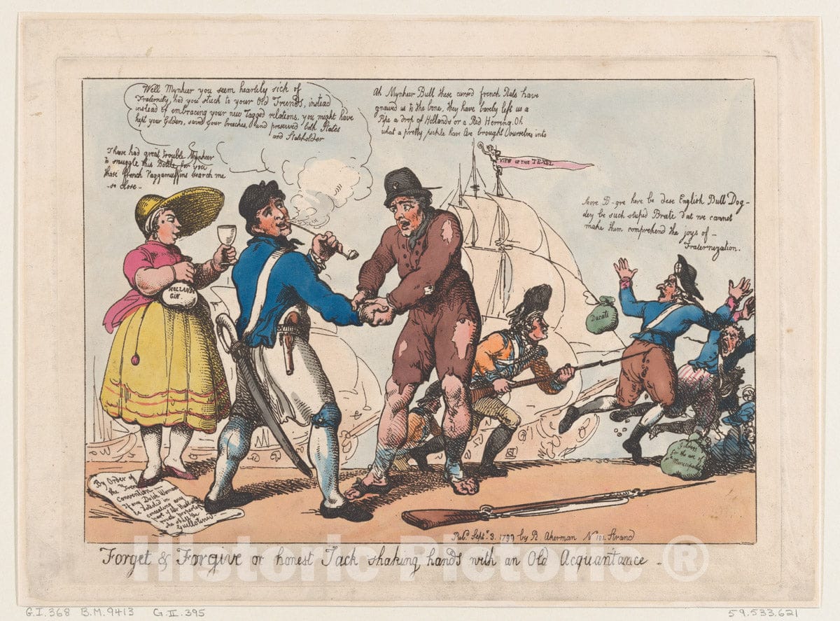 Art Print : Thomas Rowlandson - Forget & Forgive, or Honest Jack Shaking Hands with and Old Acquaintance : Vintage Wall Art