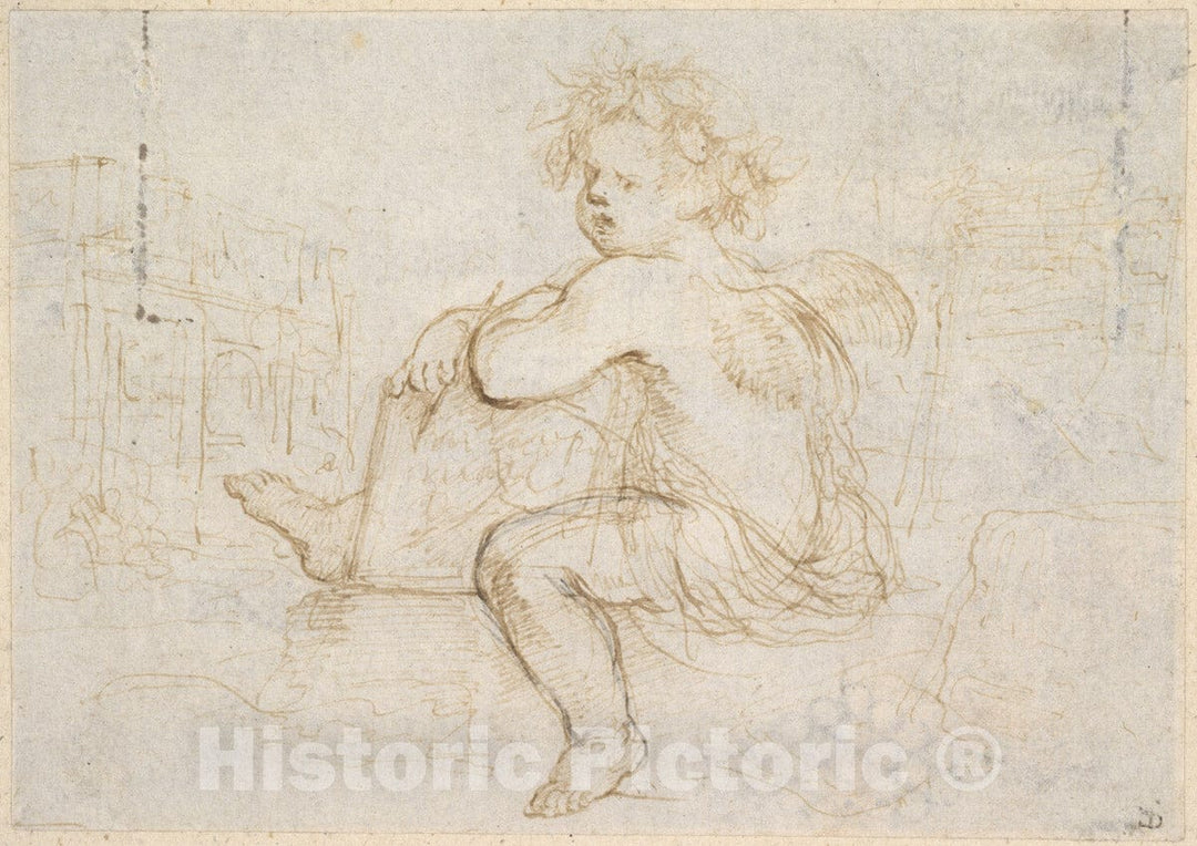 Art Print : Stefano Della Bella - Genie of Drawing  : Vintage Wall Art