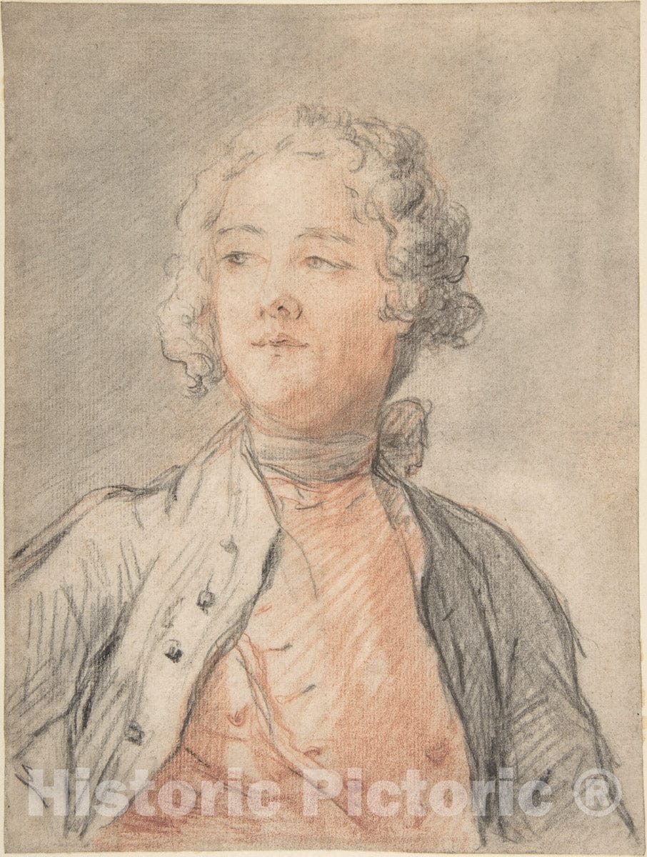 Art Print : Jean Marc Nattier - Half-Length Portrait of a Young Man : Vintage Wall Art