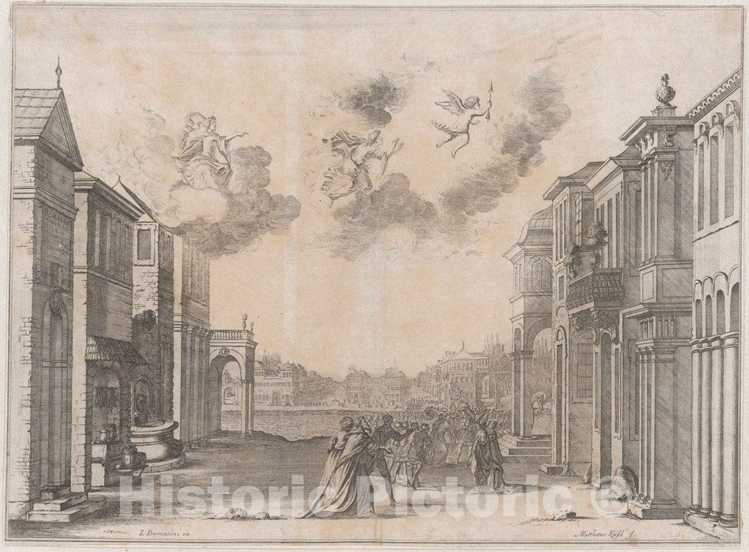 Art Print : Mathäus Küsel - Figures Gathered at a Seaport as a Ship Arrives