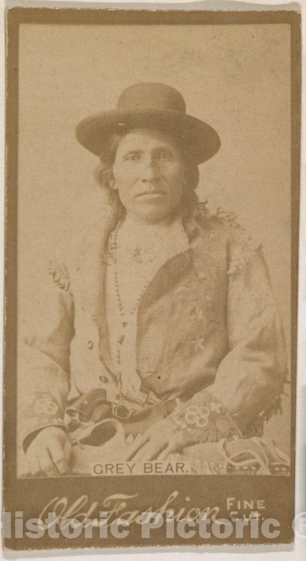 Photo Print : Grey Bear, from The Indian Chiefs Series (N681) Promoting Old Fashion Fine Cut Tobacco : Vintage Wall Art
