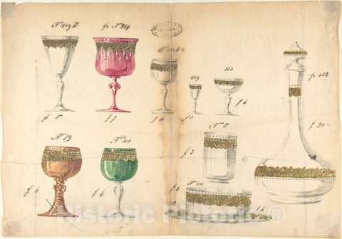 Art Print : Compagnia di Venezia & Murano - One of Twenty-Three Sheets of Drawings of Glassware (Mirrors, Chandeliers, Goblets, etc.) : Vintage Wall Art