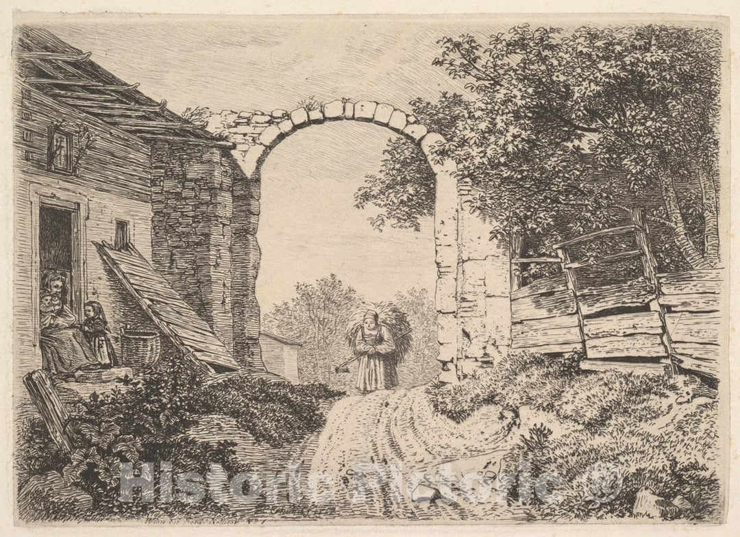 Art Print : Johann Christoph Erhard - Girl with a Load of Hay, Outside of Thorbogen : Vintage Wall Art