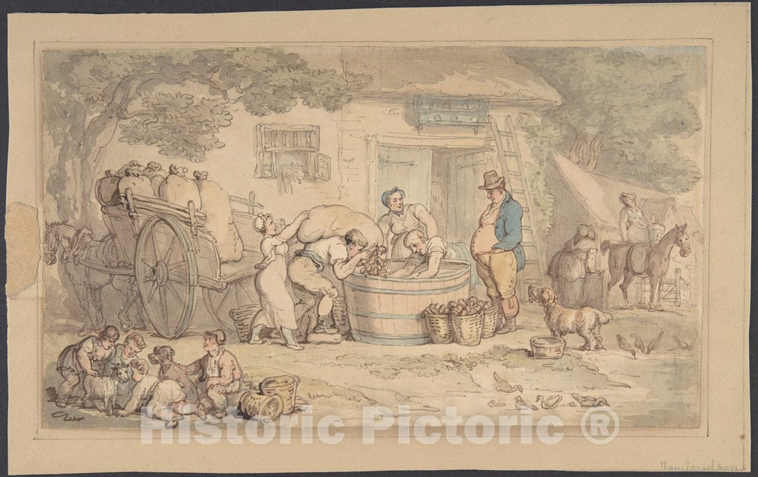 Art Print : Thomas Rowlandson - Farming Scene : Vintage Wall Art
