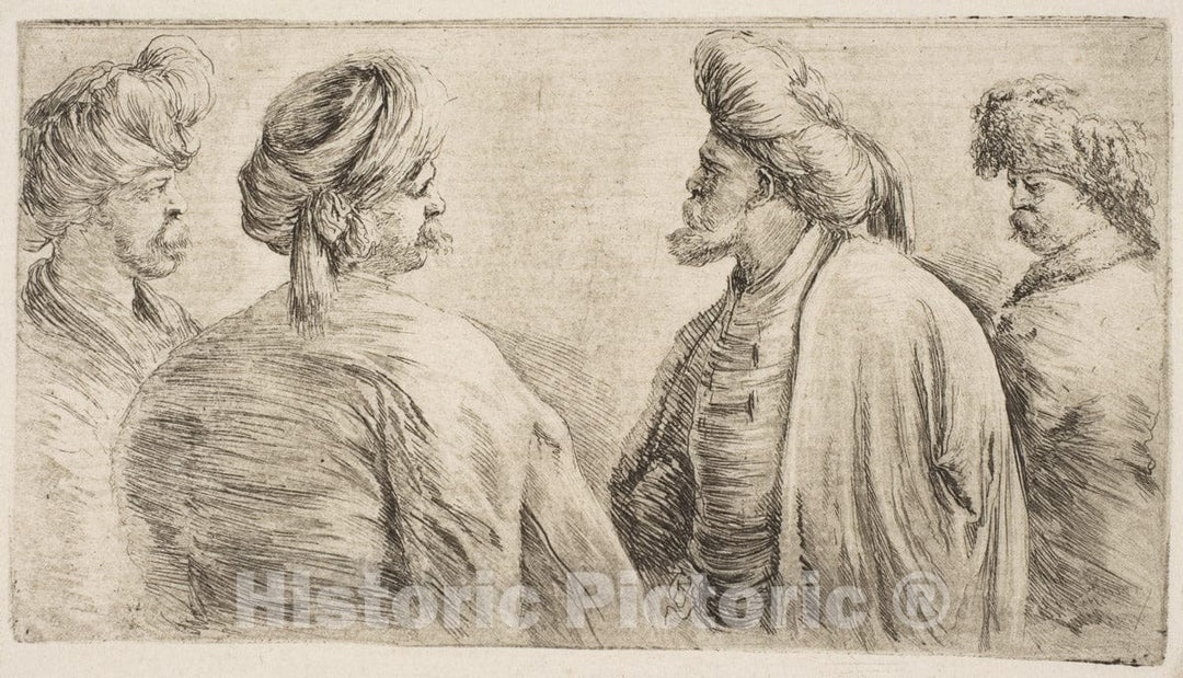 Art Print : Stefano Della Bella - Four Turks, Half Length : Vintage Wall Art