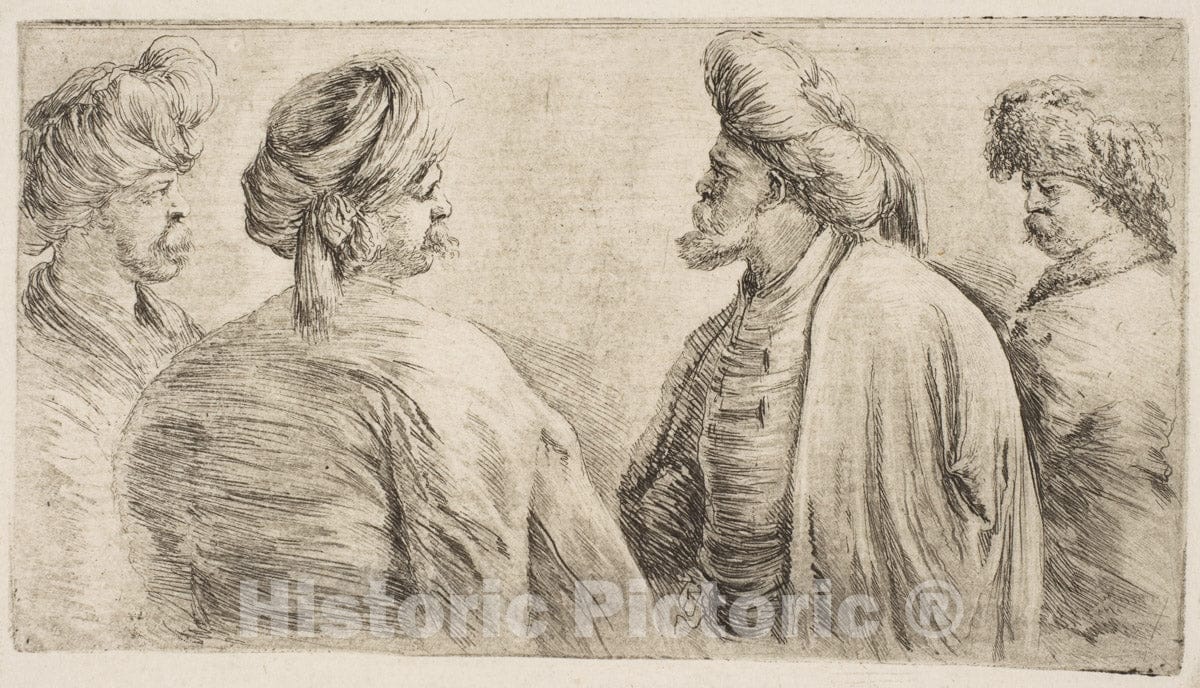 Art Print : Stefano Della Bella - Four Turks, Half Length : Vintage Wall Art