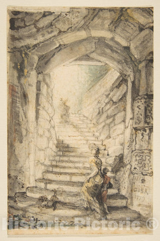 Art Print : Gabriel de Saint-Aubin - L'Escalier (The Curving Stair) : Vintage Wall Art