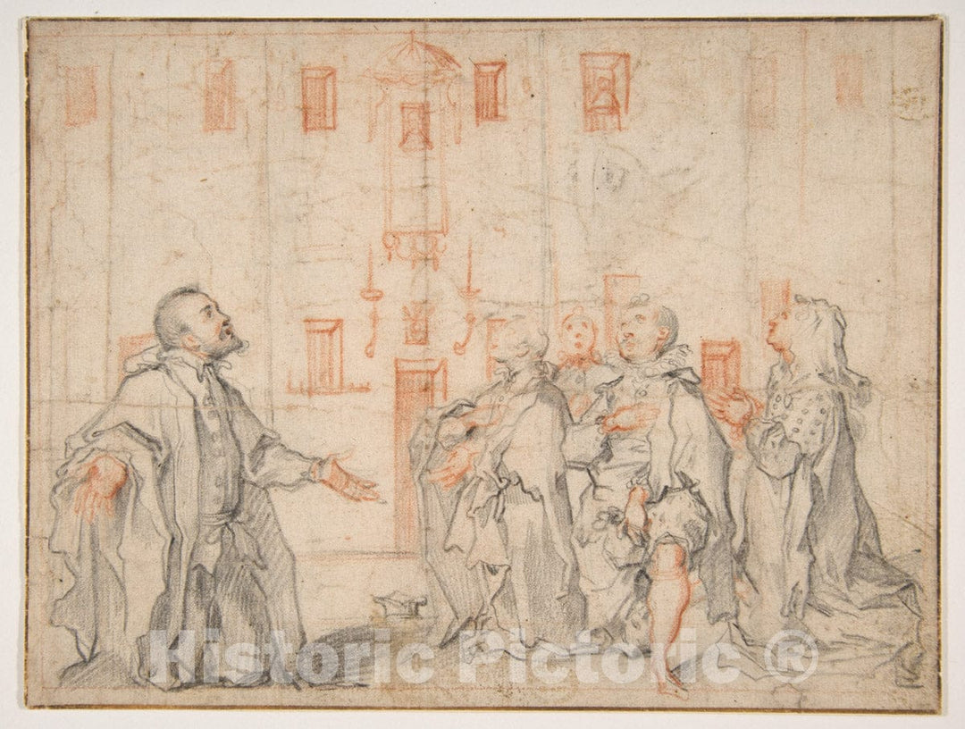 Art Print : Ventura Salimbeni - Family Group Kneeling Before a Street Shrine : Vintage Wall Art
