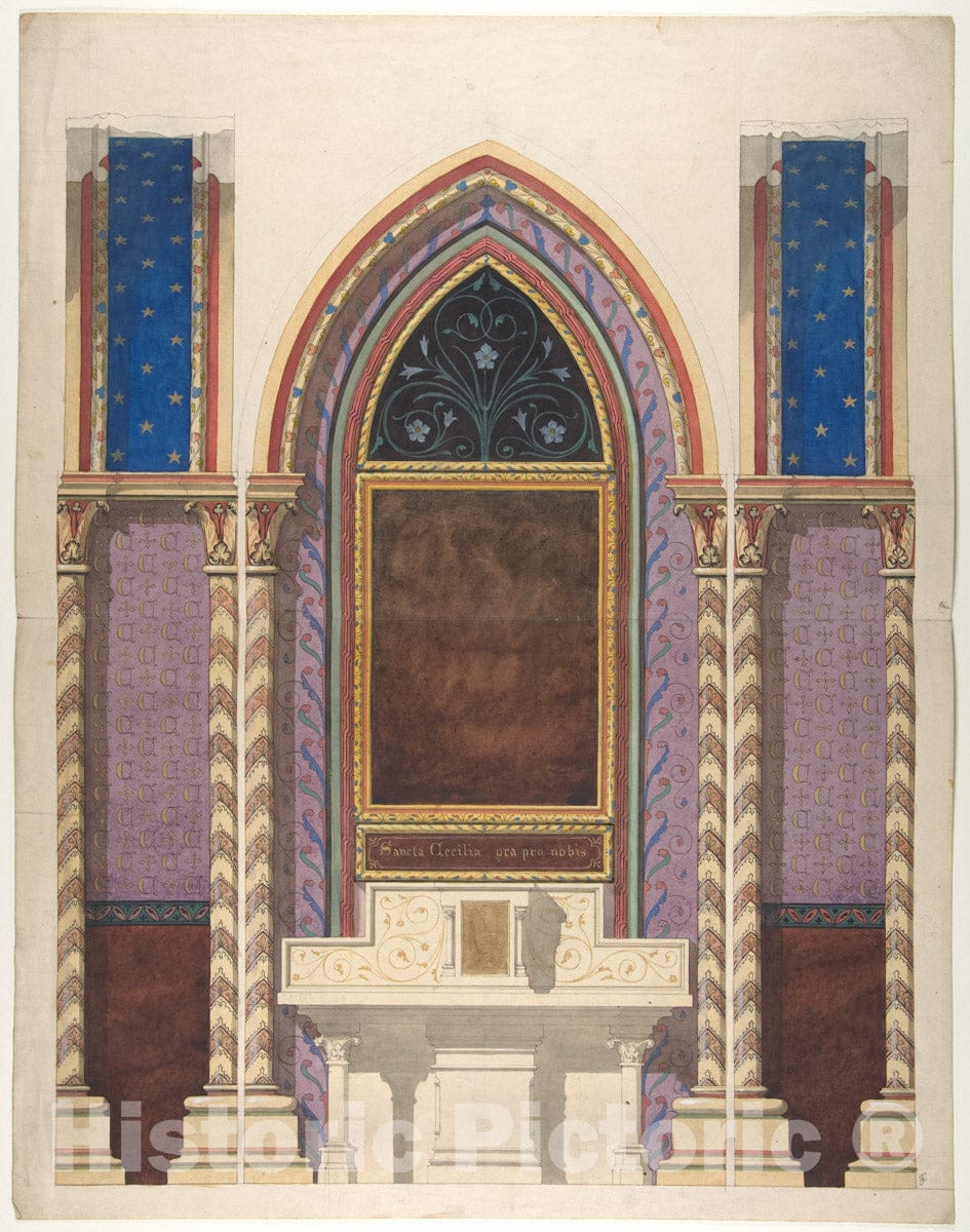 Art Print : Jules-Edmond-Charles Lachaise - Elevation of a Design for an Altar and Painted Wall Decoration : Vintage Wall Art