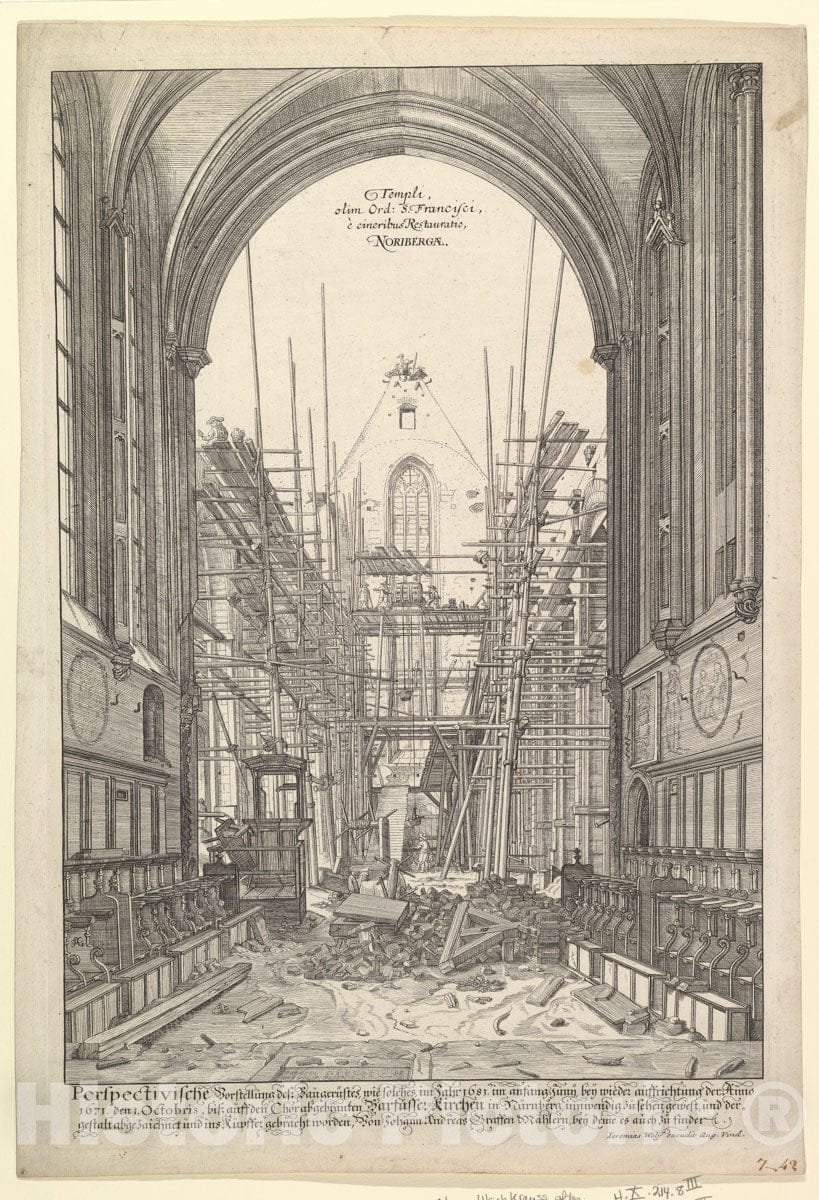 Art Print : Johann Ulrich Kraus - View of The Church of The Franciscans in Nuremberg Under Reconstruction, from The Series Views of Nuremberg : Vintage Wall Art