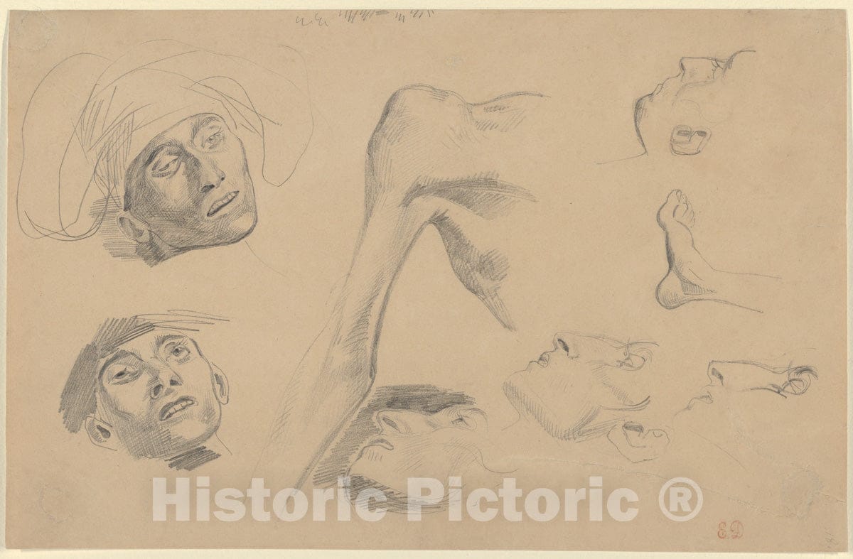 Eugène Delacroix Head, Shoulder, and Foot, Studies for Scenes from