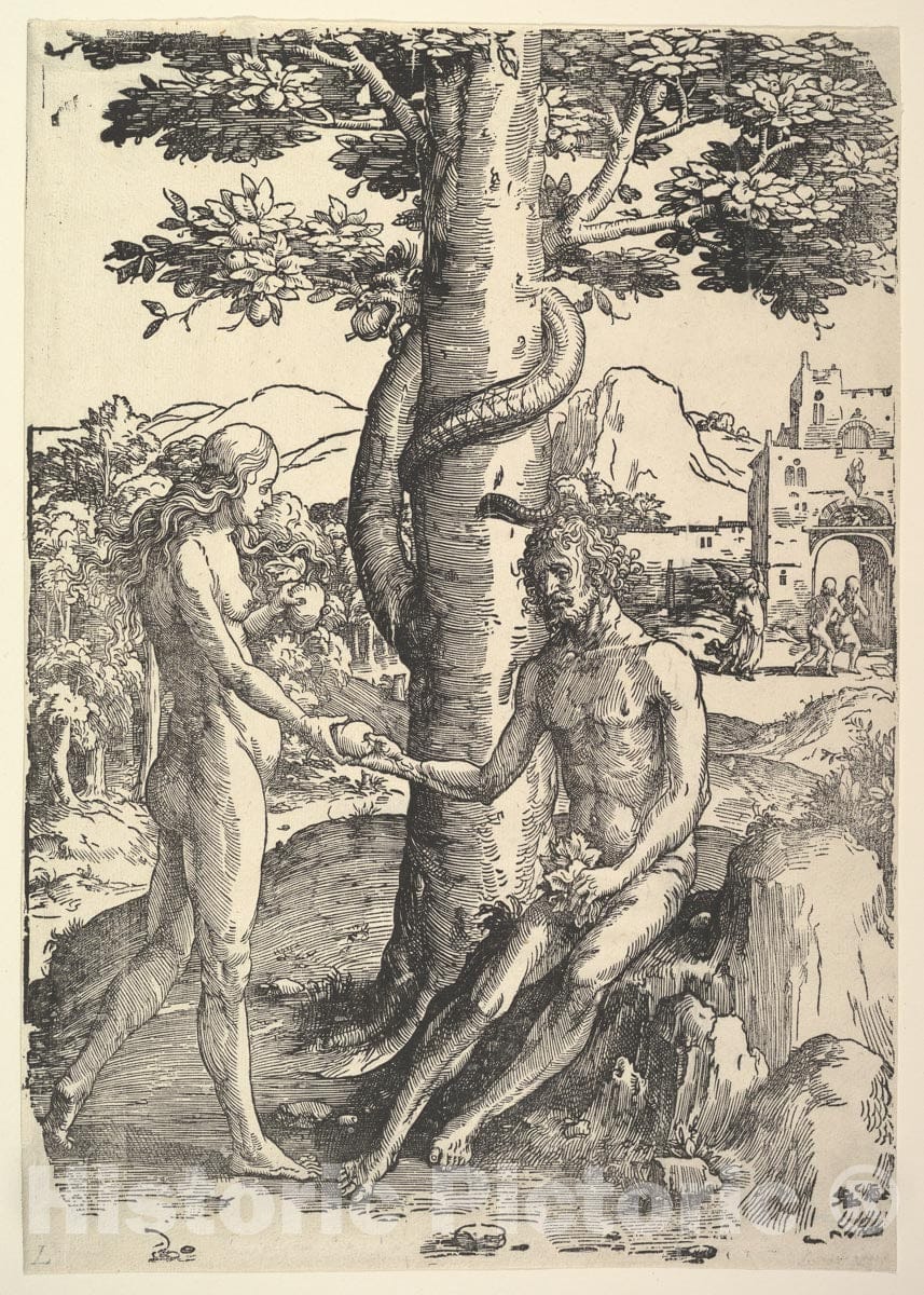 Art Print : Lucas Van Leyden - Fall of Man (Adam and Eve) : Vintage Wall Art