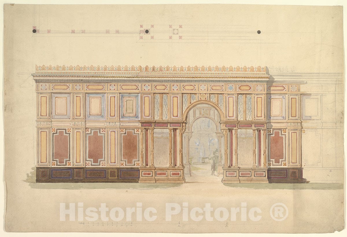 Art Print : John Gregory Crace - Elevation and Cross-Section of of Gallery Wall : Vintage Wall Art