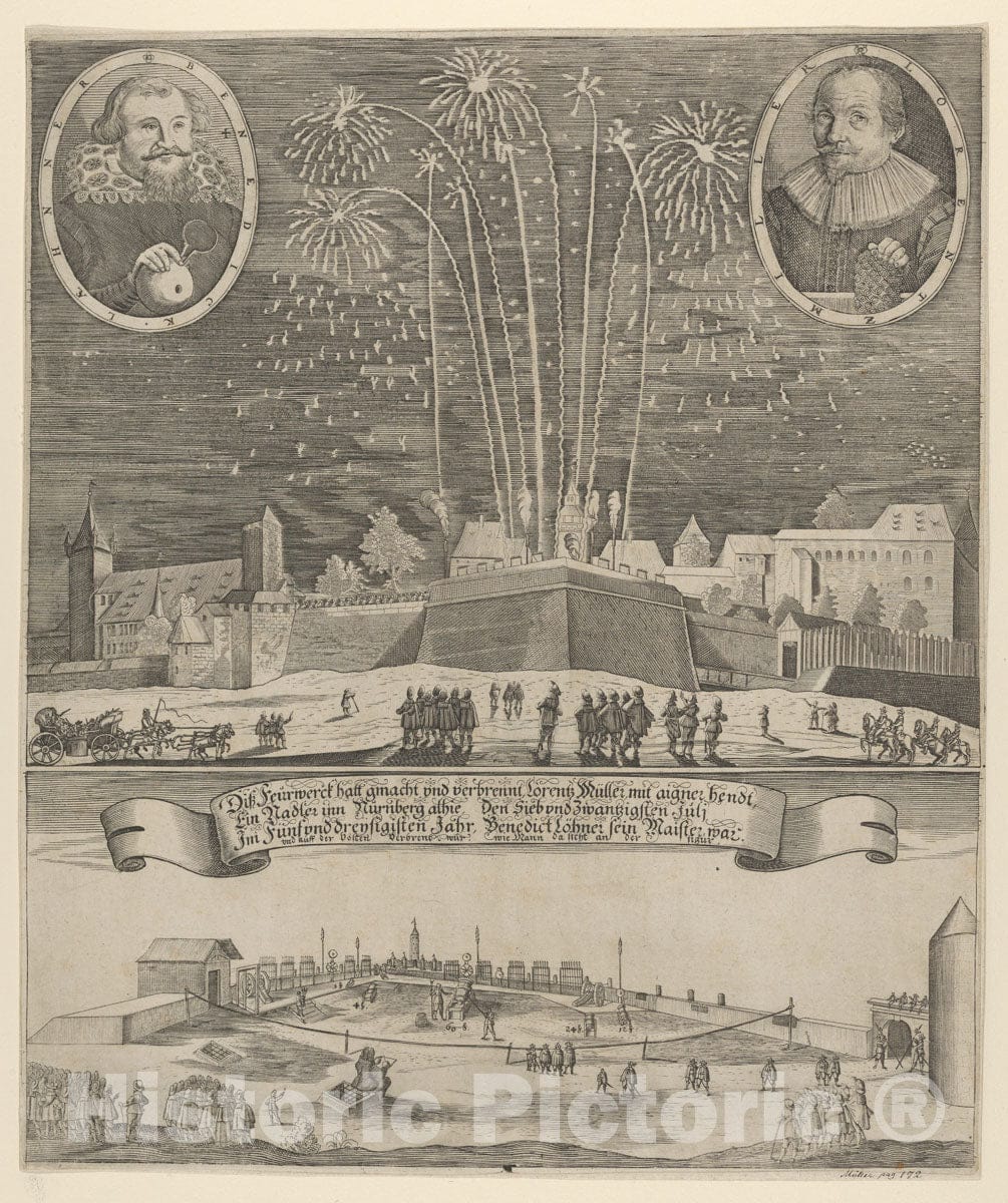 Art Print : Anonymous - Fireworks Display by Lorenz Müller as Proof of Mastership, Nuremberg 1635 : Vintage Wall Art