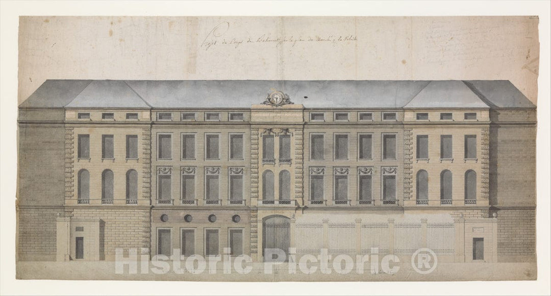 Art Print : Célestin-Joseph Happe - Elevation of The Façade of The Marché à la Volaille, Quai des Grands Augustins, Paris : Vintage Wall Art