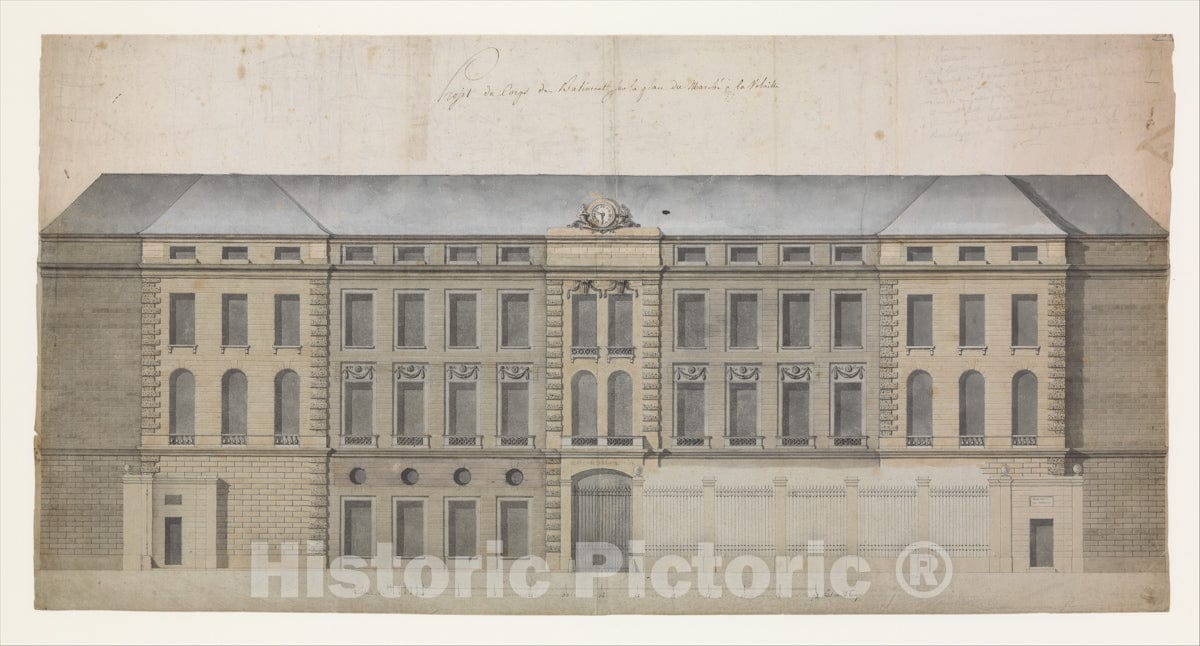 Art Print : Célestin-Joseph Happe - Elevation of The Façade of The Marché à la Volaille, Quai des Grands Augustins, Paris : Vintage Wall Art