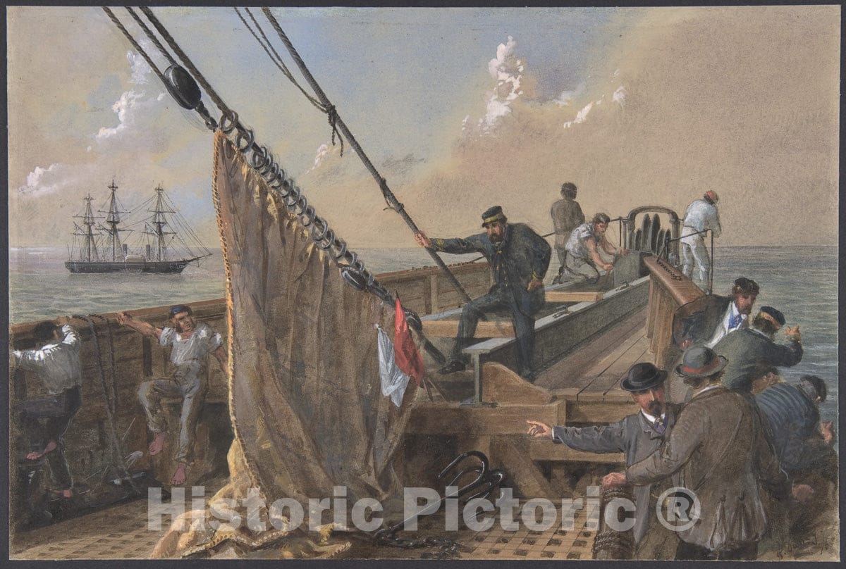 Art Print : Robert Charles Dudley - Forward Deck of The Great Eastern Cleared for The First Attempt to Grapple for The Lost Cable, August 11th, 1865 : Vintage Wall Art