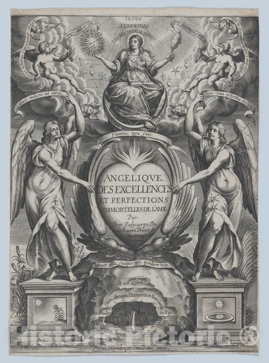 Art Print : Charles Audran - Frontispiece for 'Angélique des excellences de l'âme' : Vintage Wall Art