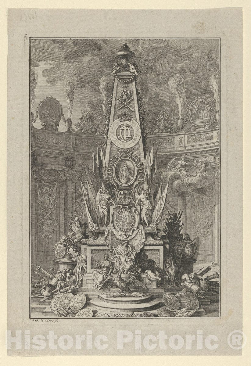 Art Print : Sébastien Leclerc I - Funeral Monument to Charles V, Duke of Lorraine, Frontispiece to 'Les Actions glorieuses de S.A.S. Charles Duc de Lorraine' : Vintage Wall Art