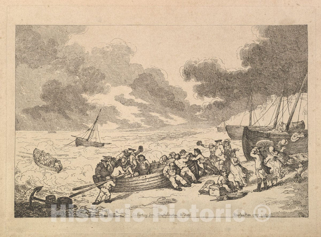 Art Print : Thomas Rowlandson - Embarking from Brighthelmstone to Dieppe (from, Imitations of Modern Drawings) : Vintage Wall Art