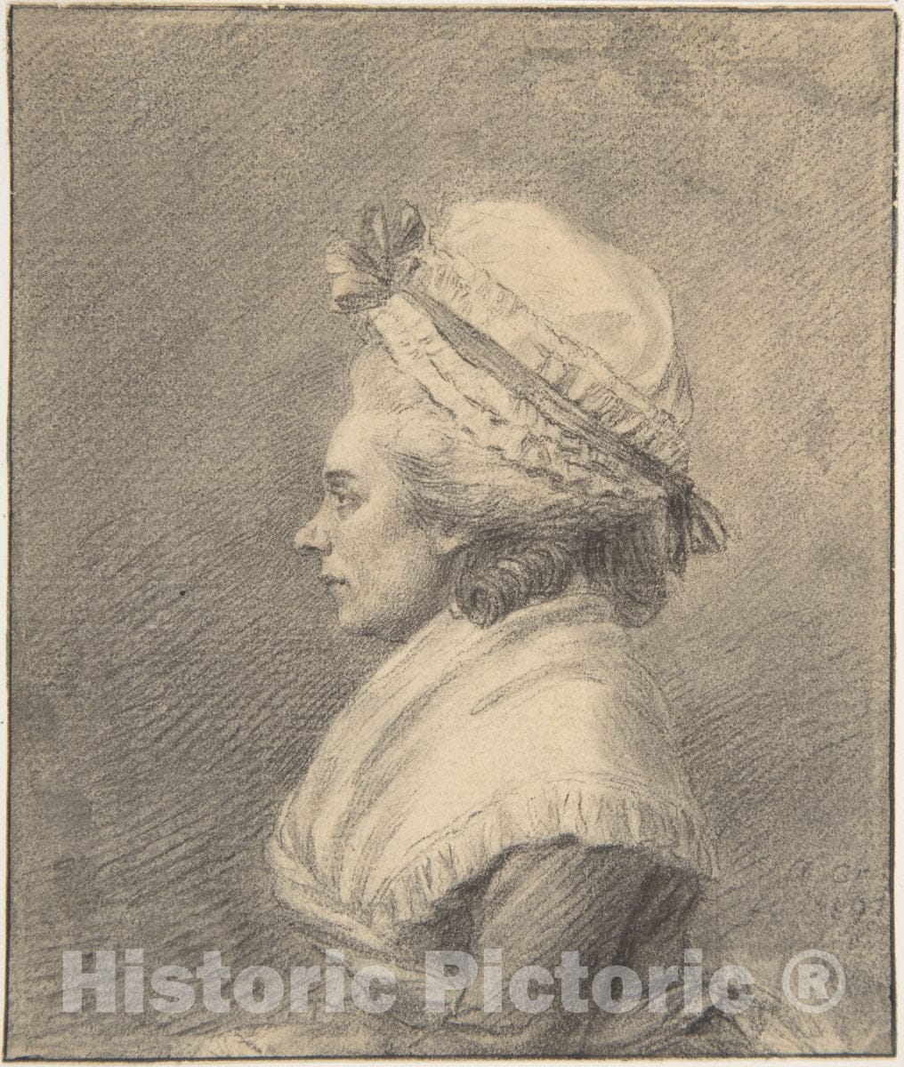 Art Print : Augustin de Saint-Aubin - Profile of a Lady in a Bonnet : Vintage Wall Art