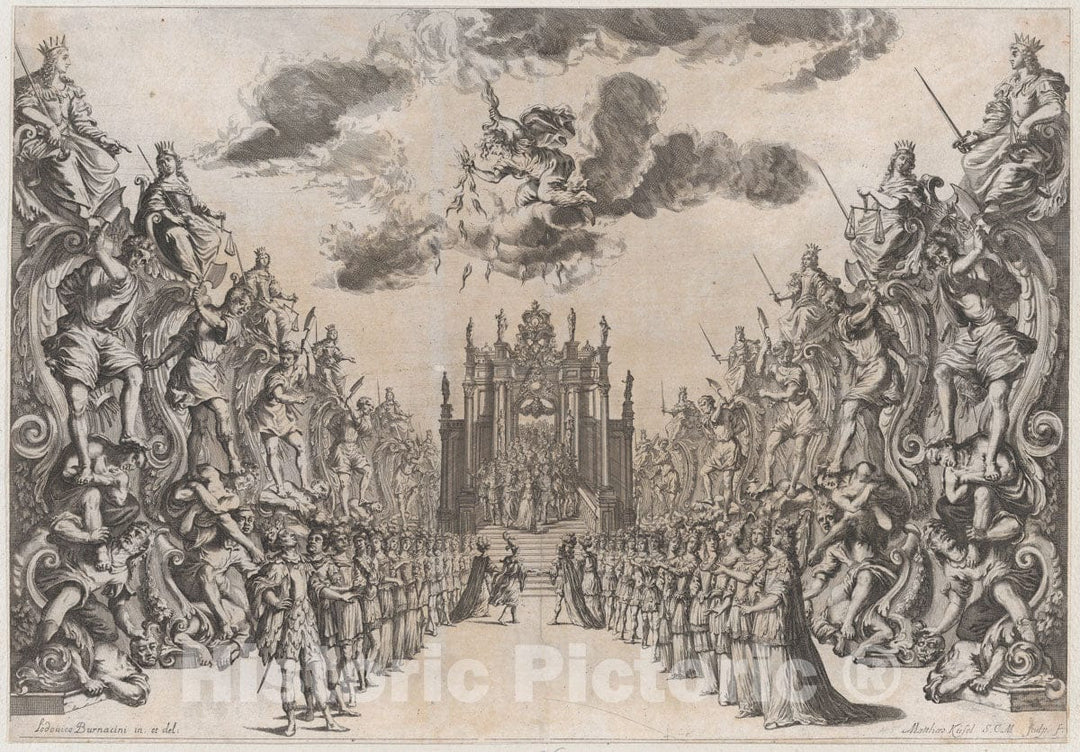 Art Print : Magnificent Hall of Astrea - Artist: Mathaus Kusel - Created: 1678 : Vintage Wall Art
