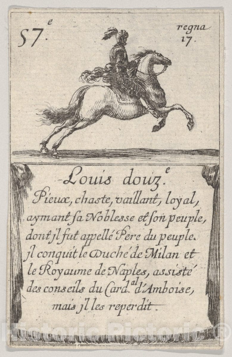 Art Print : Stefano Della Bella - Louis douz.-e/Pieux, Chaste, from 'Game of The Kings of France' (Jeu des Rois de France) : Vintage Wall Art