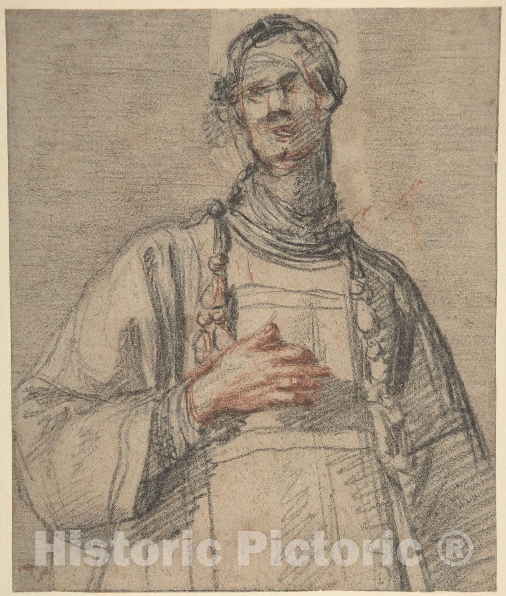 Art Print : Jacopo Confortini - Figure of a Cleric in Half-Length. : Vintage Wall Art