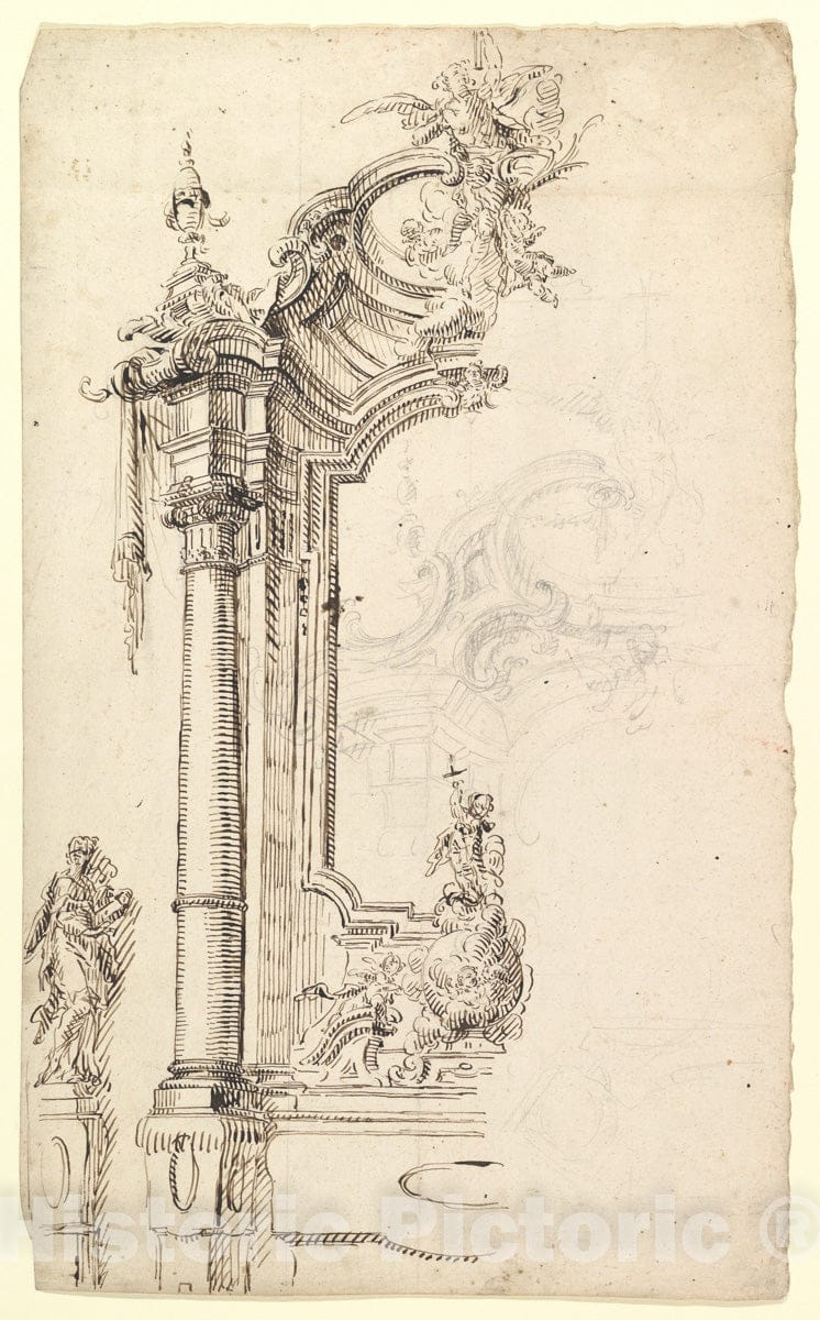 Art Print : Study for an Altar with a Figure on a Raised Socle at Left
