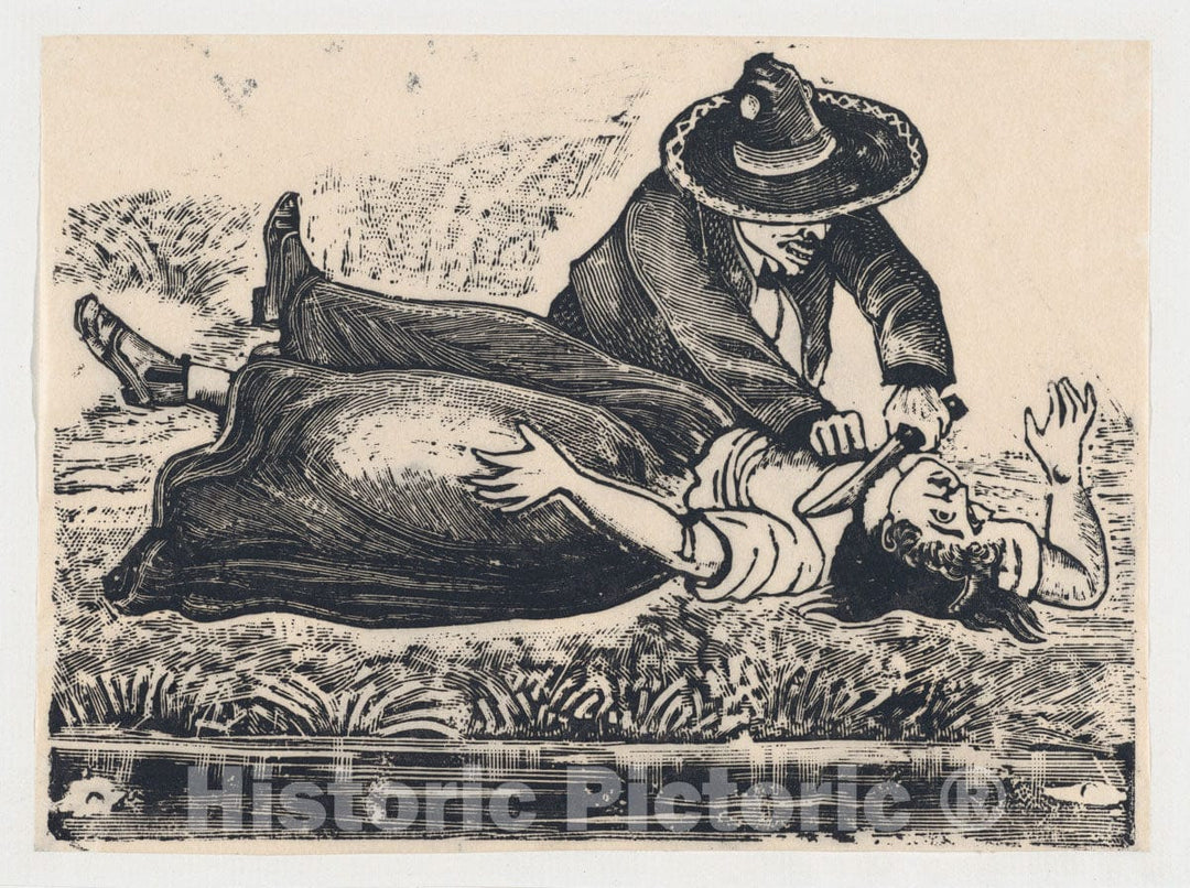 Art Print : José Guadalupe Posada - Francisco Guerrero, The Waistcoat Maker and Cut Throat, murdering a Woman : Vintage Wall Art