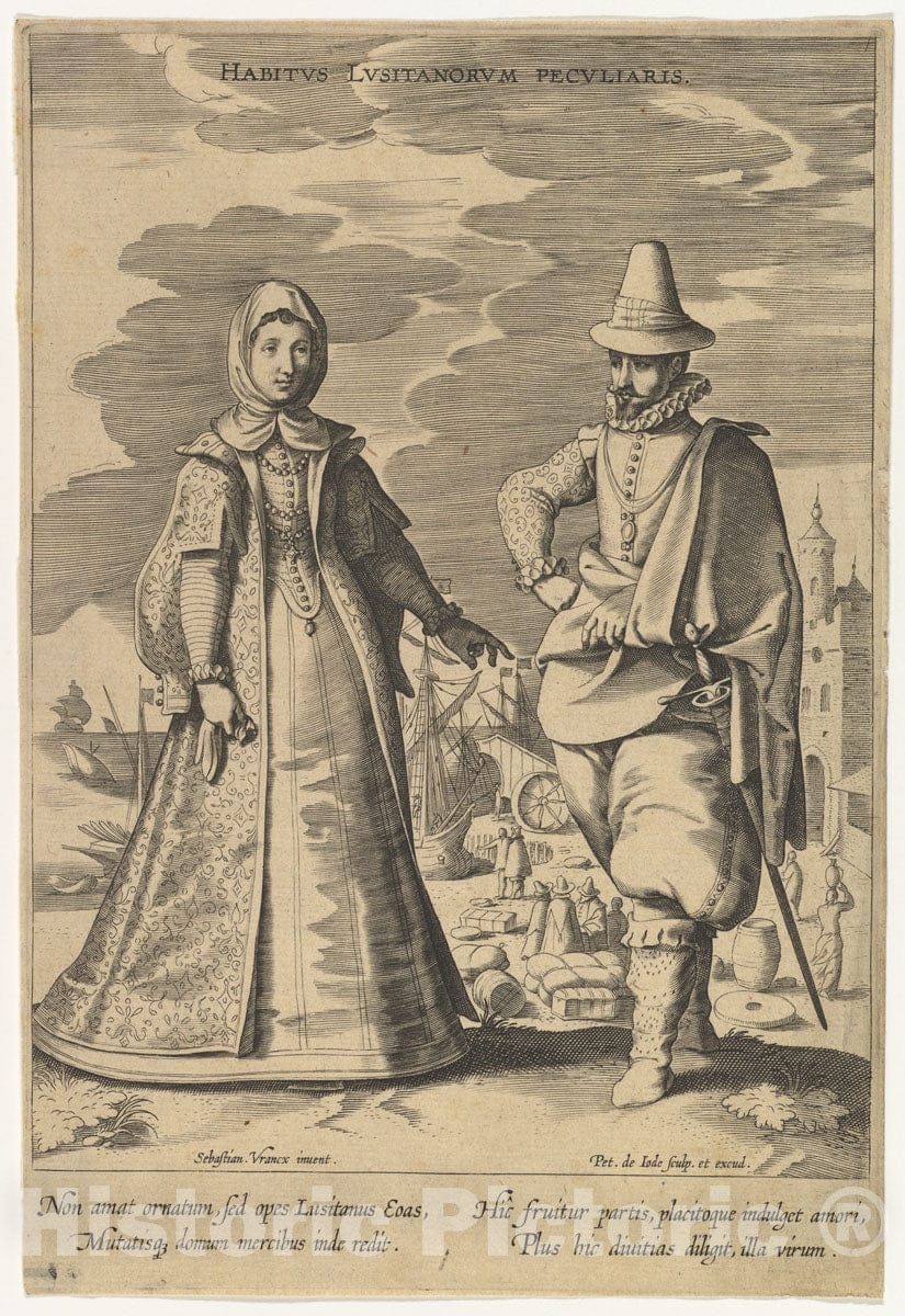 Art Print : Pieter de Jode I - Habitus Lusitanorum Peculiaris, from Fashions of Different Nations : Vintage Wall Art