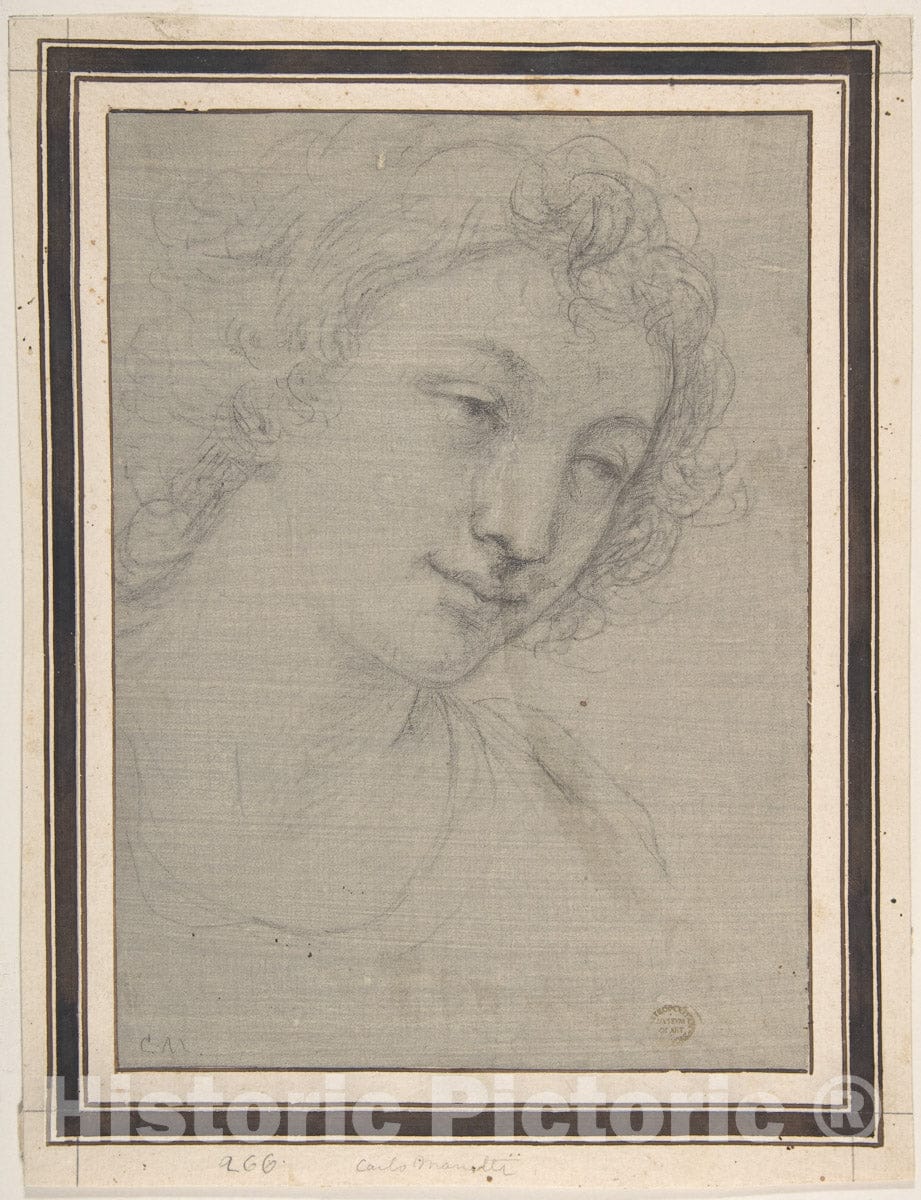 Art Print : Carlo Maratti - Figure of Young Man or Woman in Bust-Length, in Three-Quarter View : Vintage Wall Art