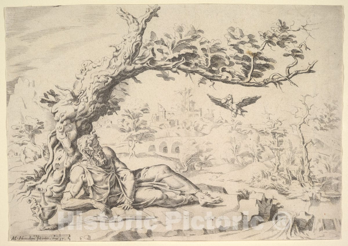 Art Print : Dirk Volckertsz Coornhert - Elijah Fed by Ravens : Vintage Wall Art