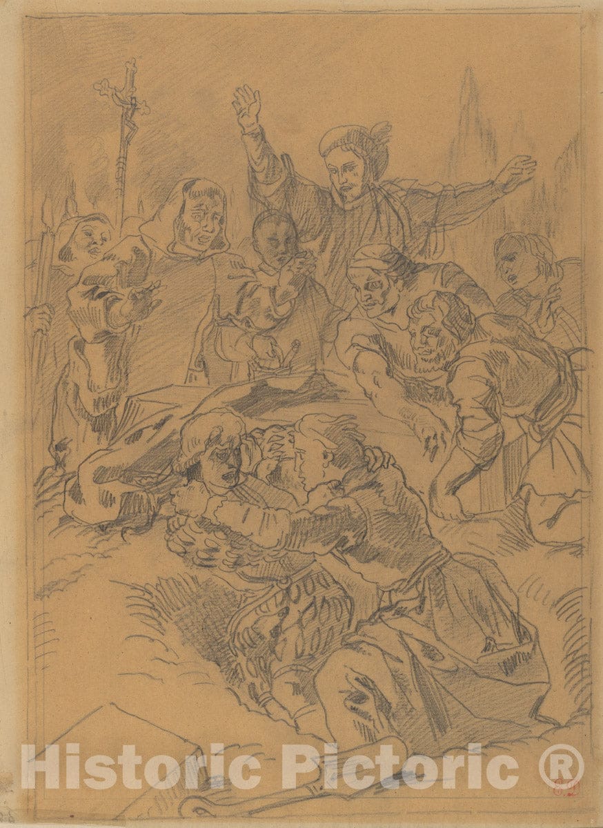 Art Print : Eugène Delacroix - Hamlet and Laertes at The Tomb of Ophelia : Vintage Wall Art