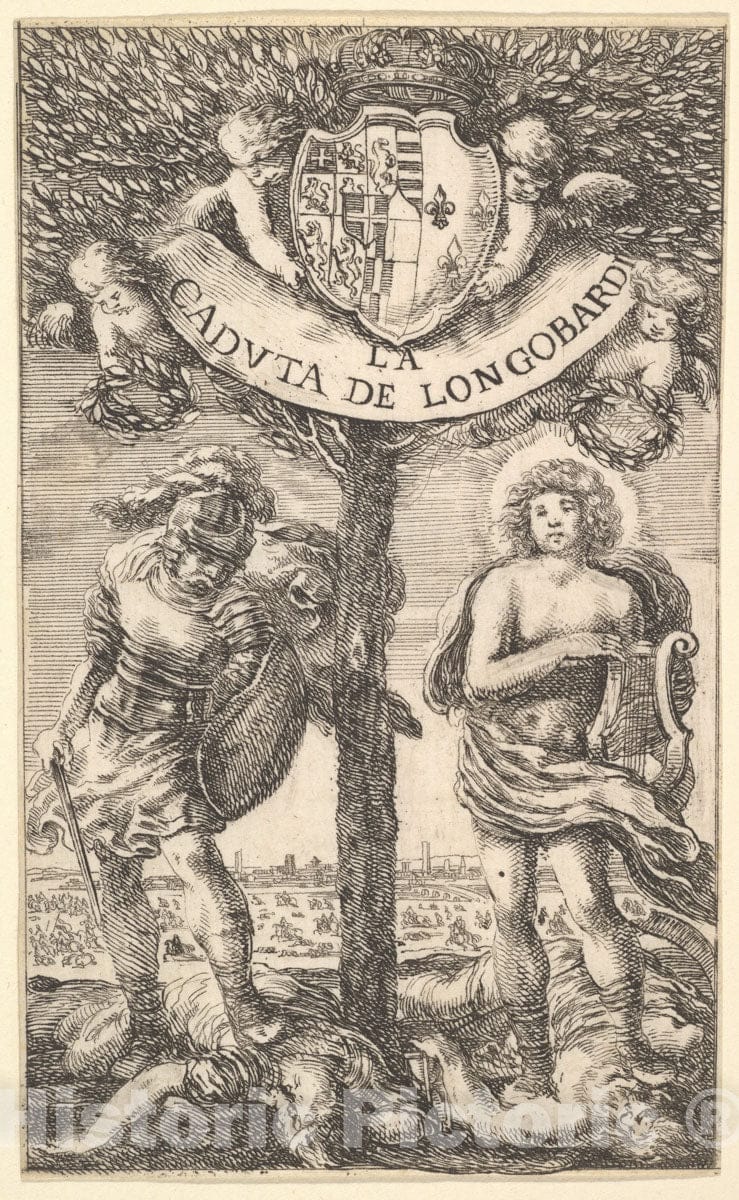 Art Print : Frontispiece for 'The Fall of Longobardi' - Artist: Stefano Della Bella - Created: 1656 : Vintage Wall Art