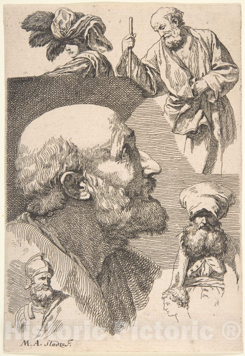 Art Print : René Michel (Called Michel Ange) Slodtz - Figure and Head Studies : Vintage Wall Art