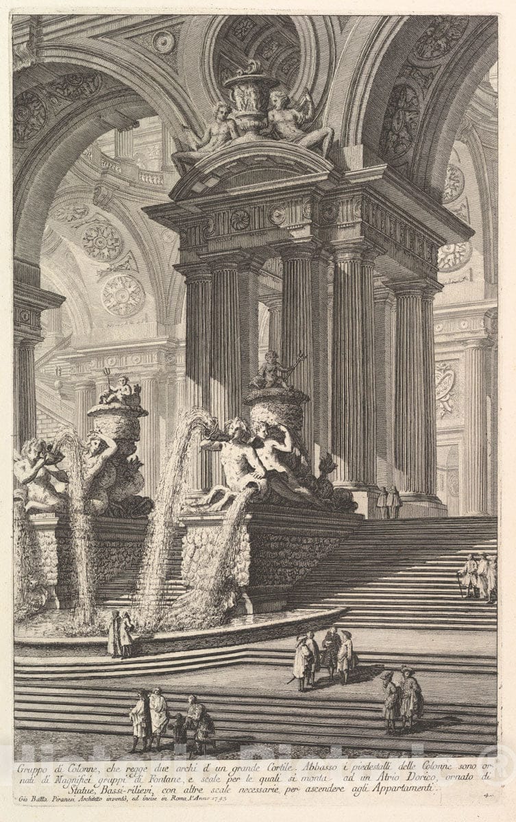 Art Print : Group of Columns which Support Two Arches of a Great Courtyard - Artist: Giovanni Battista Piranesi - Created: c1750 : Vintage Wall Art