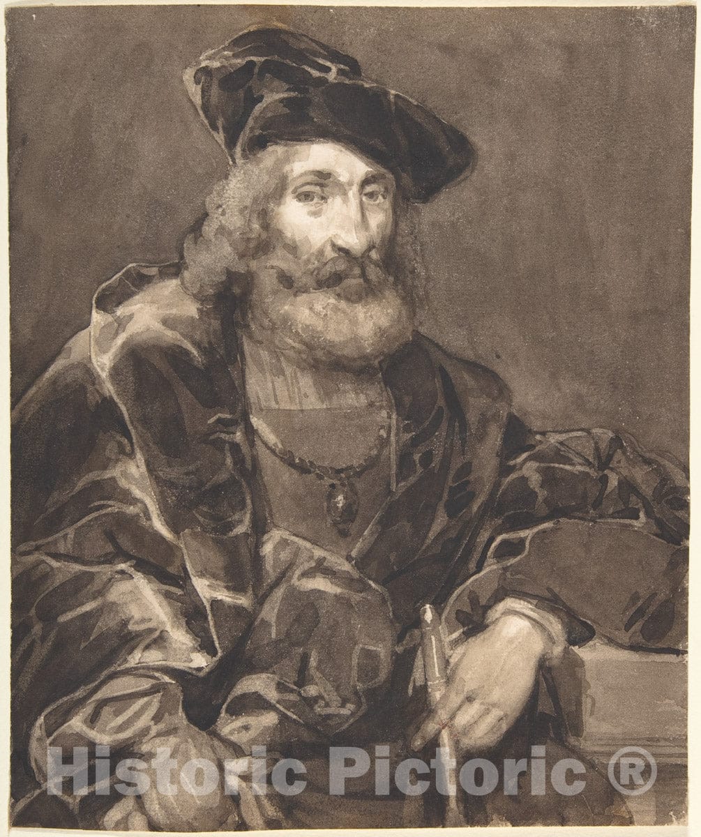 Art Print : Richard Parkes Bonington - Half-Length Portrait of a Bearded Man in Historical Dress : Vintage Wall Art