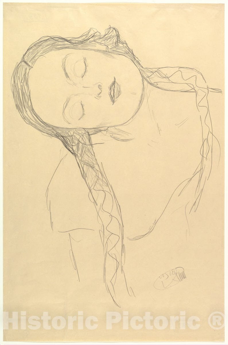 Art Print : Gustav Klimt - Half-Figure of a Young Woman : Vintage Wall Art