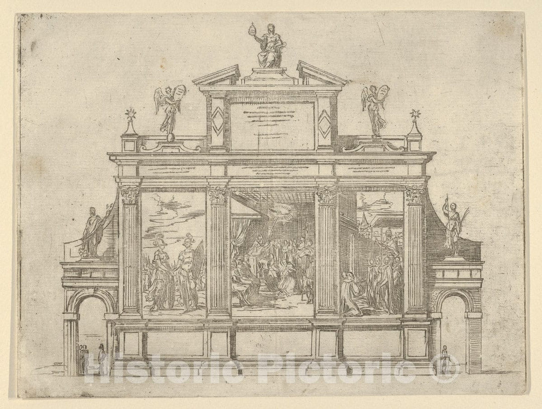 Art Print : Facade of a Triumphal Monument - Artist: Guido Reni - Created: 1598 : Vintage Wall Art