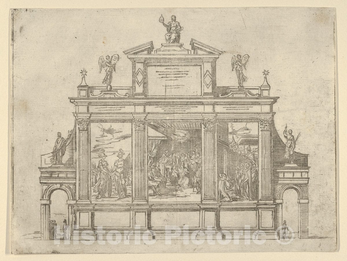 Art Print : Facade of a Triumphal Monument - Artist: Guido Reni - Created: 1598 : Vintage Wall Art