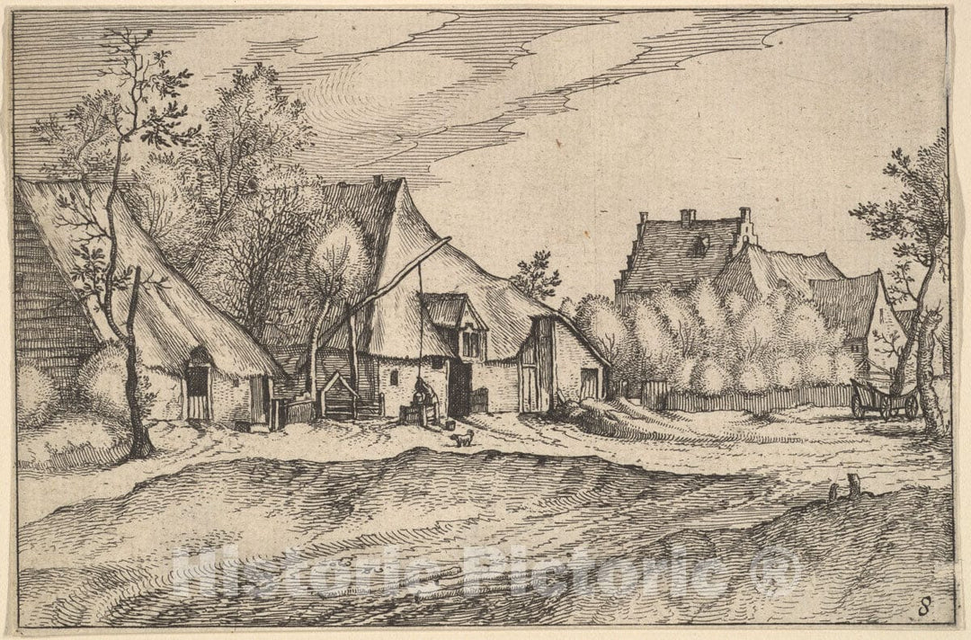 Art Print : Claes Jansz. Visscher - Farms in a Village from Regiunculae et Villae Aliquot Ducatus Brabantiae 2 : Vintage Wall Art