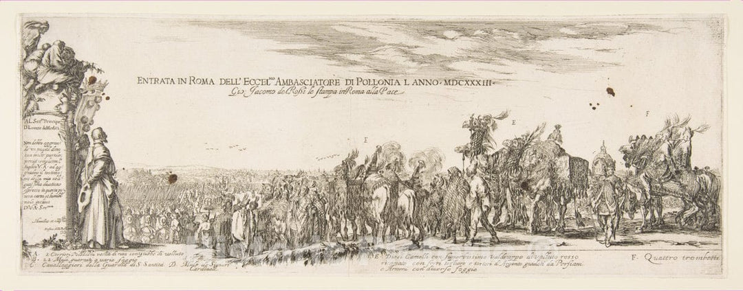 Art Print : Etched by Stefano Della Bella - Entrance of The Polish Legation into Rome : Vintage Wall Art